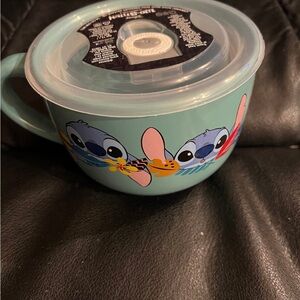 Disney stitch Blue Ceramic Soup Mug with Lid